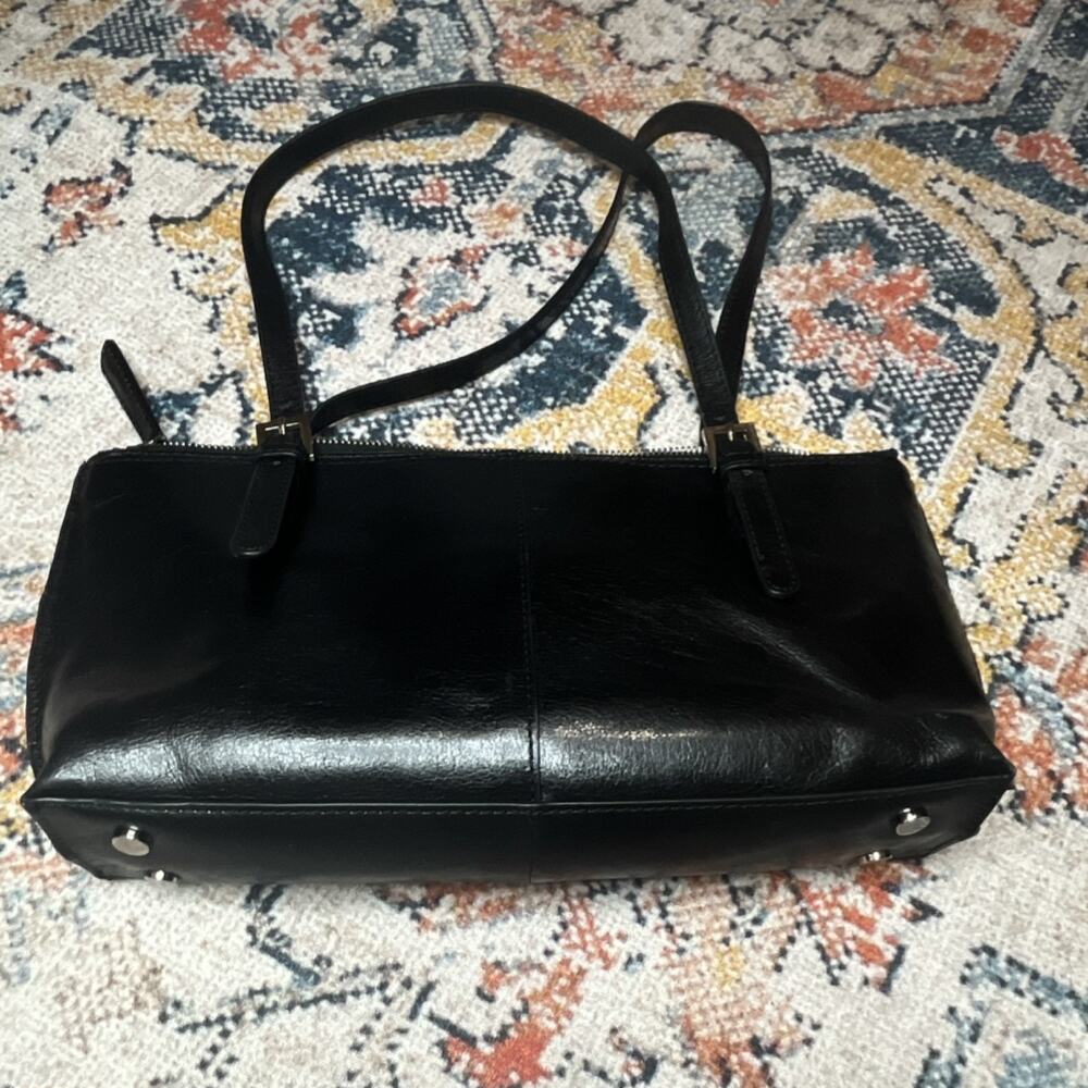 Hobo The Original Black Shoulder Bag Zip Closure Houndstooth Lining Pockets - Picture 4 of 10